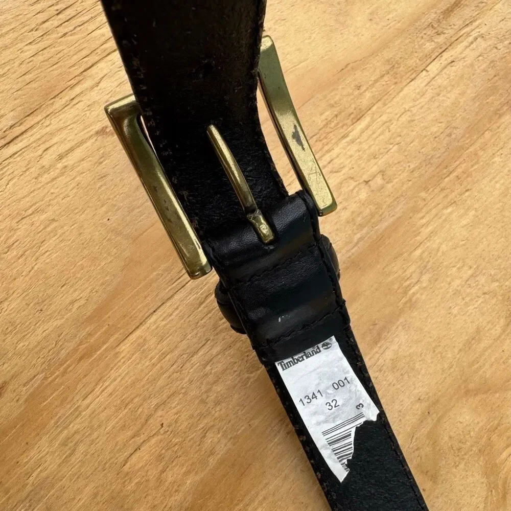 Vintage Timberland Italian Leather Belt Brass Buckle 32” Style 1341